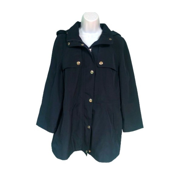 Fog by London Fog Navy Blue Mid-Length Trench Coat Womens Size M - Picture 1 of 11